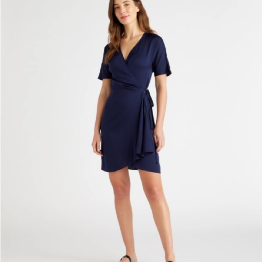 Quince Washable Silk Wrap Dress Small Navy